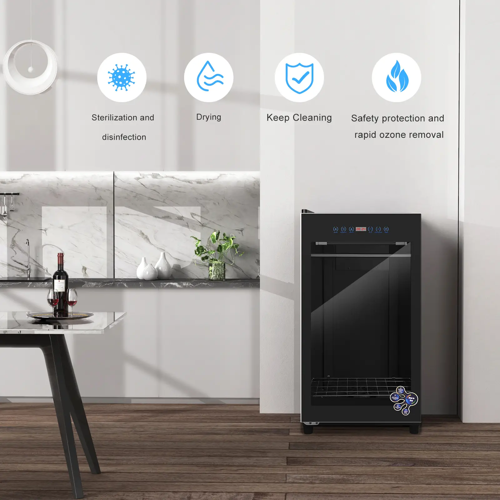 Legia Smart ZTP80-K8 80L multi-purpose disinfection cabinet combining UV-C, ozone, and hot-air sterilization with touch-screen control